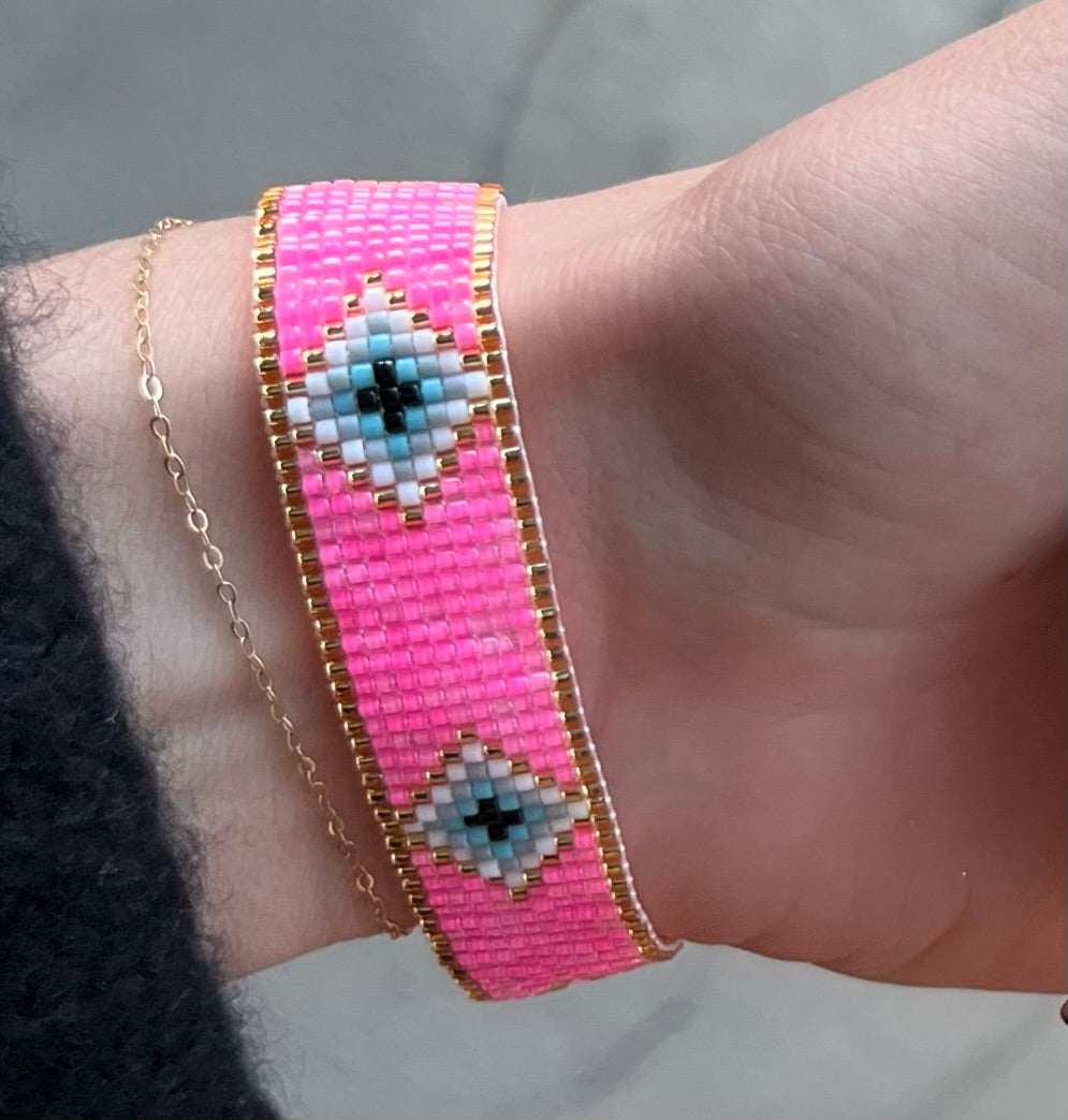 Neon Pink Evil Eye Bracelet